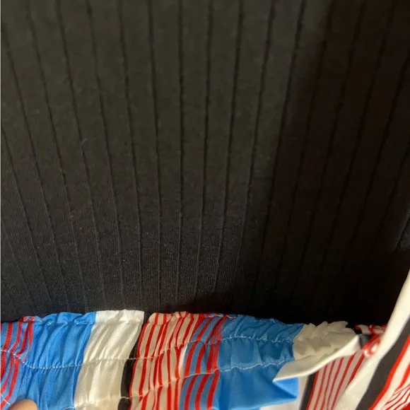 SHEIN Notched Neck Block Stripe Belted Tank Romper - Picture 5 of 5